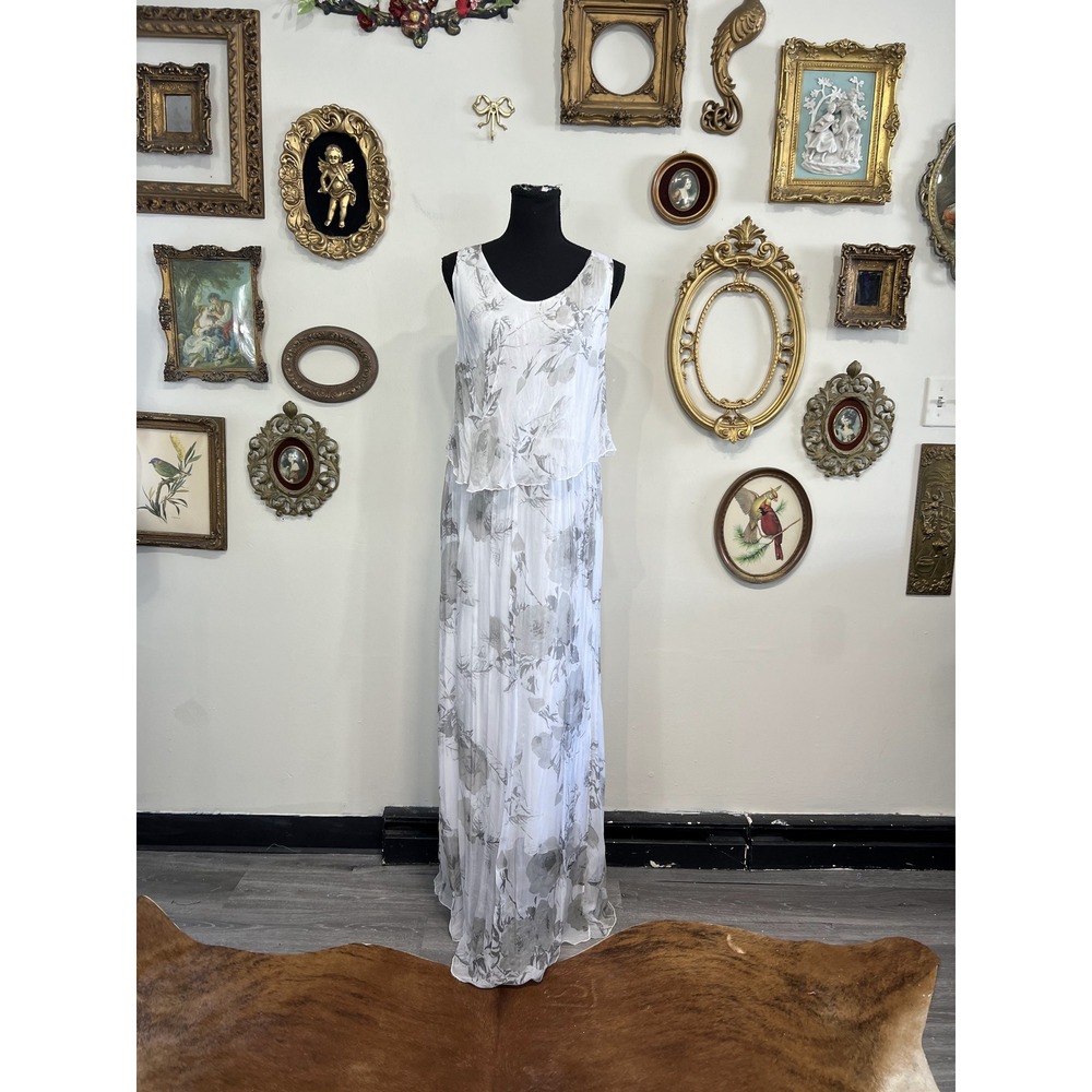 Shylon Vintage White Floral Chiffon Maxi Dress Size Small